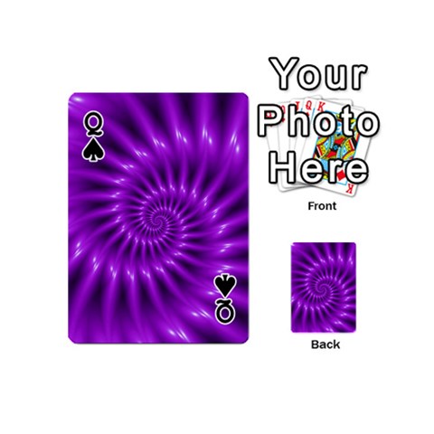 Queen Glossy Bright Purple Fractal Spiral  Playing Cards 54 (Mini) from ArtsNow.com Front - SpadeQ