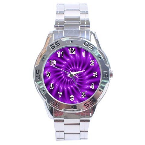 Glossy Bright Purple Fractal Spiral  Stainless Steel Analogue Watch from ArtsNow.com Front