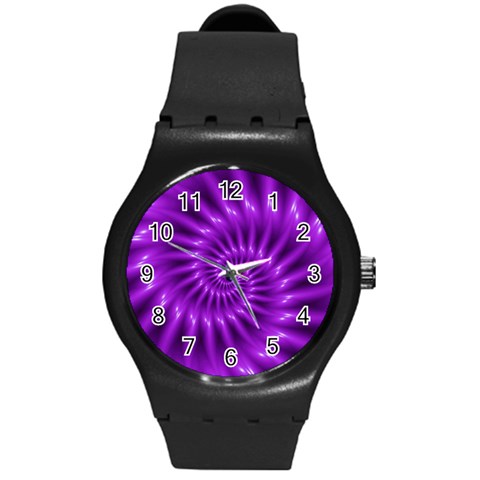 Glossy Bright Purple Fractal Spiral  Round Plastic Sport Watch (M) from ArtsNow.com Front