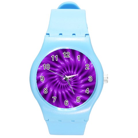 Glossy Bright Purple Fractal Spiral  Round Plastic Sport Watch (M) from ArtsNow.com Front