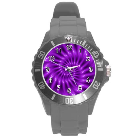 Glossy Bright Purple Fractal Spiral  Round Plastic Sport Watch (L) from ArtsNow.com Front