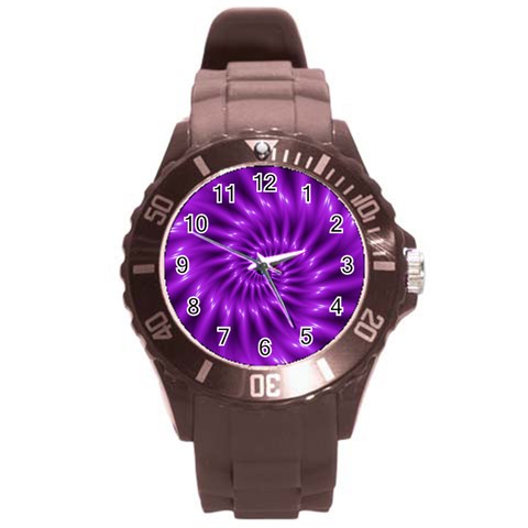 Glossy Bright Purple Fractal Spiral  Round Plastic Sport Watch (L) from ArtsNow.com Front