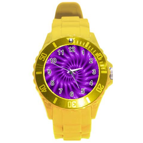 Glossy Bright Purple Fractal Spiral  Round Plastic Sport Watch (L) from ArtsNow.com Front