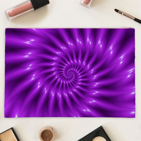 Glossy Bright Purple Fractal Spiral  Cosmetic Bag (XXL) from ArtsNow.com Back