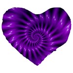 Glossy Bright Purple Fractal Spiral  Large 19  Premium Heart Shape Cushion