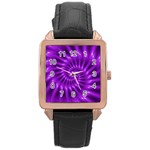 Glossy Bright Purple Fractal Spiral  Rose Gold Leather Watch 