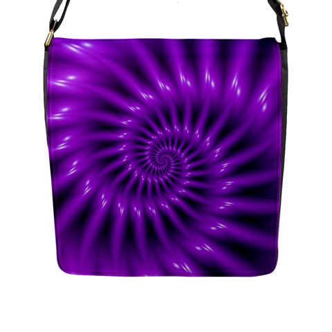 Glossy Bright Purple Fractal Spiral  Flap Closure Messenger Bag (L) from ArtsNow.com Front