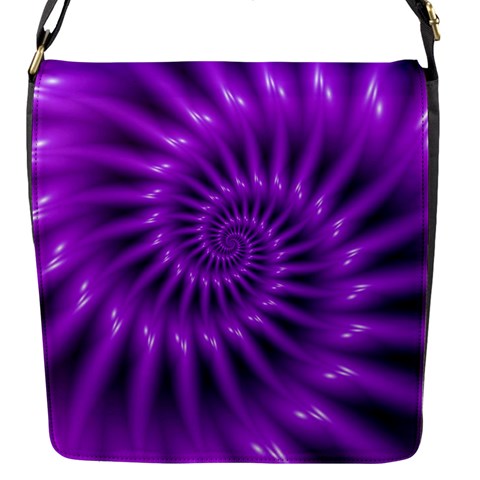 Glossy Bright Purple Fractal Spiral  Flap Closure Messenger Bag (S) from ArtsNow.com Front