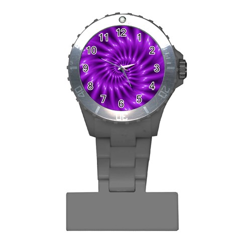 Glossy Bright Purple Fractal Spiral  Plastic Nurses Watch from ArtsNow.com Front