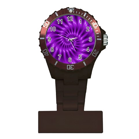 Glossy Bright Purple Fractal Spiral  Plastic Nurses Watch from ArtsNow.com Front