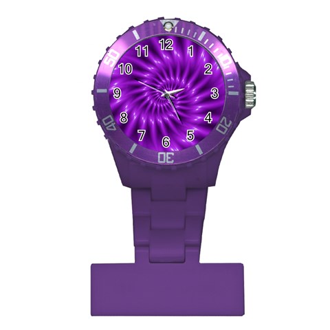 Glossy Bright Purple Fractal Spiral  Plastic Nurses Watch from ArtsNow.com Front