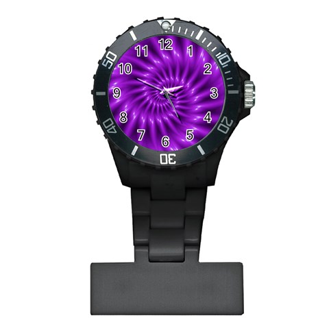 Glossy Bright Purple Fractal Spiral  Plastic Nurses Watch from ArtsNow.com Front