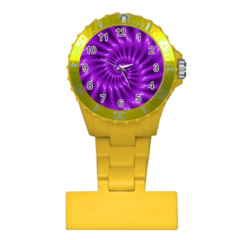 Glossy Bright Purple Fractal Spiral  Plastic Nurses Watch from ArtsNow.com Front