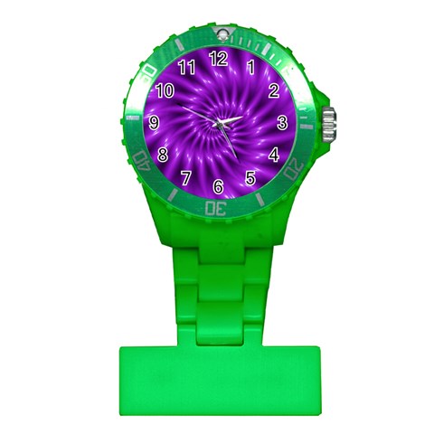 Glossy Bright Purple Fractal Spiral  Plastic Nurses Watch from ArtsNow.com Front