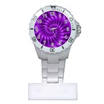 Glossy Bright Purple Fractal Spiral  Plastic Nurses Watch