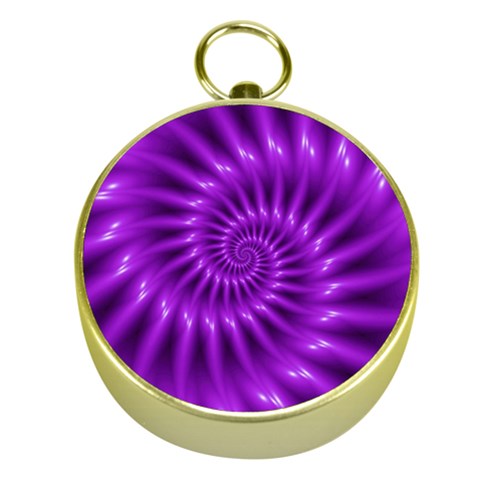 Glossy Bright Purple Fractal Spiral  Gold Compass from ArtsNow.com Front