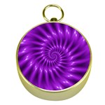 Glossy Bright Purple Fractal Spiral  Gold Compass