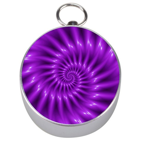 Glossy Bright Purple Fractal Spiral  Silver Compass from ArtsNow.com Front