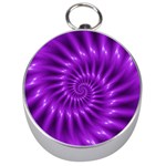 Glossy Bright Purple Fractal Spiral  Silver Compass