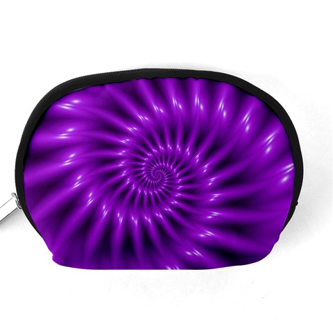 Glossy Bright Purple Fractal Spiral  Accessory Pouch (Medium) from ArtsNow.com Back