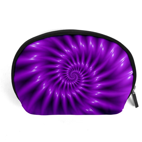 Glossy Bright Purple Fractal Spiral  Accessory Pouch (Large) from ArtsNow.com Front