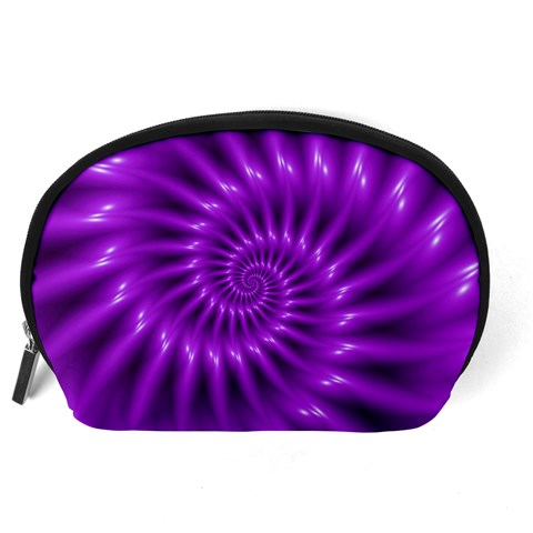 Glossy Bright Purple Fractal Spiral  Accessory Pouch (Large) from ArtsNow.com Back