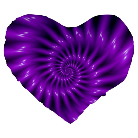 Glossy Bright Purple Fractal Spiral  Large 19  Premium Flano Heart Shape Cushion from ArtsNow.com Front