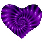 Glossy Bright Purple Fractal Spiral  Large 19  Premium Flano Heart Shape Cushion