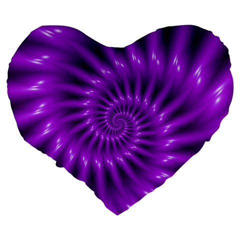 Glossy Bright Purple Fractal Spiral  Large 19  Premium Flano Heart Shape Cushion from ArtsNow.com Back