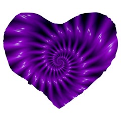 Glossy Bright Purple Fractal Spiral  Large 19  Premium Flano Heart Shape Cushion from ArtsNow.com Back