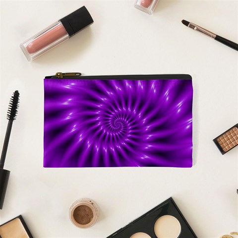 Glossy Bright Purple Fractal Spiral  Cosmetic Bag (XS) from ArtsNow.com Front