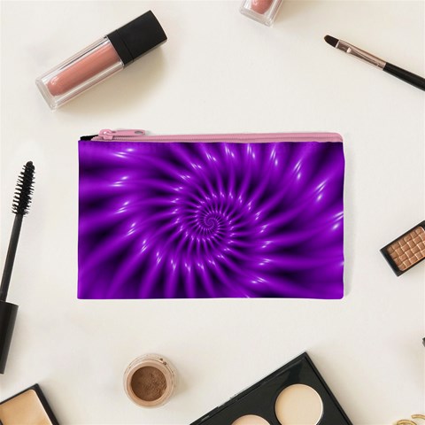 Glossy Bright Purple Fractal Spiral  Cosmetic Bag (XS) from ArtsNow.com Front