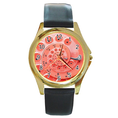 Apircot Orange Vintage Retro Rotary Dial Spiral Droste  Round Gold Metal Watch from ArtsNow.com Front