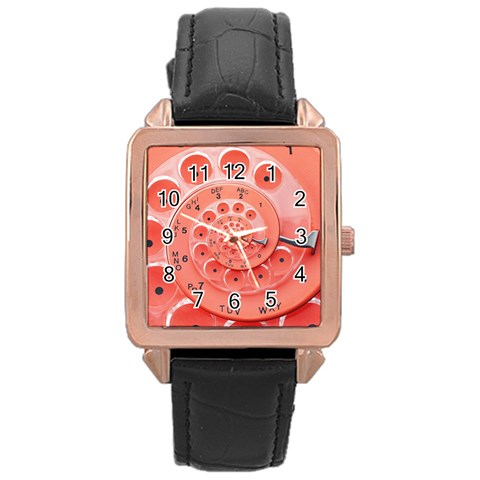 Apircot Orange Vintage Retro Rotary Dial Spiral Droste  Rose Gold Leather Watch  from ArtsNow.com Front