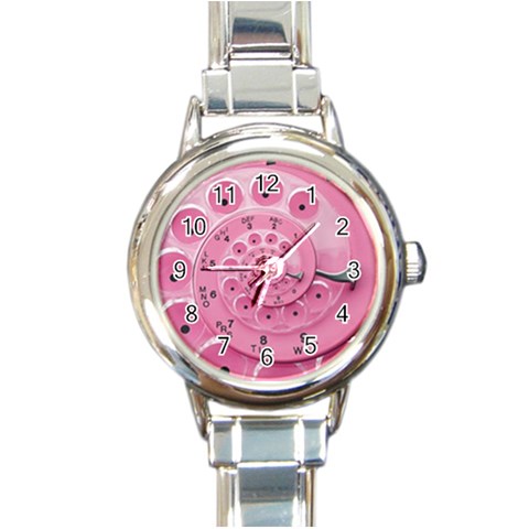 Retro Vintage Pink Rotary Dial Spiral Droste Round Italian Charm Watch from ArtsNow.com Front