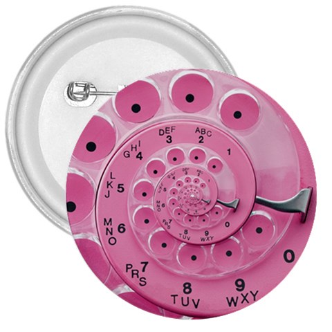 Retro Vintage Pink Rotary Dial Spiral Droste 3  Button from ArtsNow.com Front