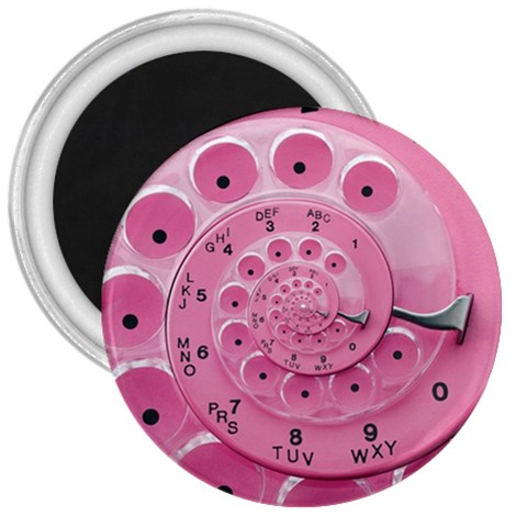 Retro Vintage Pink Rotary Dial Spiral Droste 3  Magnet from ArtsNow.com Front