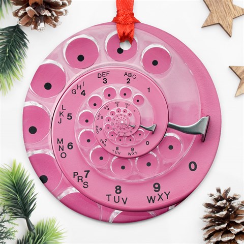 Retro Vintage Pink Rotary Dial Spiral Droste Ornament (Round) from ArtsNow.com Front