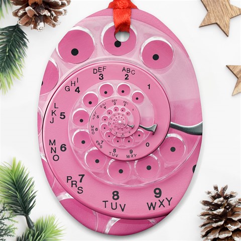 Retro Vintage Pink Rotary Dial Spiral Droste Ornament (Oval) from ArtsNow.com Front