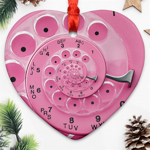 Retro Vintage Pink Rotary Dial Spiral Droste Ornament (Heart) from ArtsNow.com Front