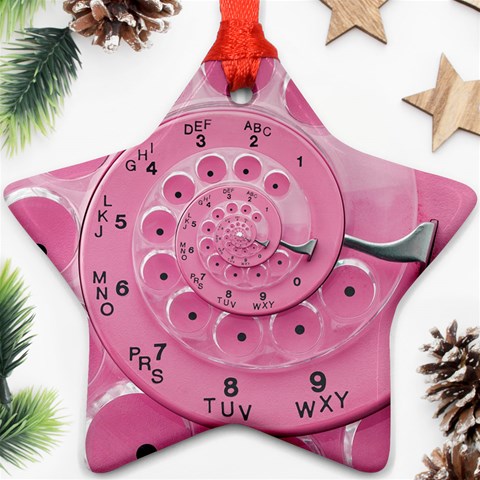 Retro Vintage Pink Rotary Dial Spiral Droste Ornament (Star) from ArtsNow.com Front