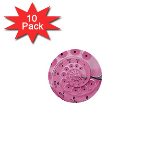 Retro Vintage Pink Rotary Dial Spiral Droste 1  Mini Button (10 pack)  from ArtsNow.com Front