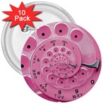 Retro Vintage Pink Rotary Dial Spiral Droste 3  Button (10 pack)