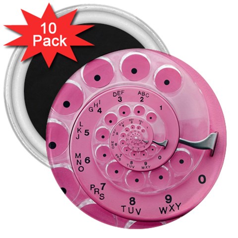 Retro Vintage Pink Rotary Dial Spiral Droste 3  Magnet (10 pack) from ArtsNow.com Front