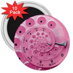 Retro Vintage Pink Rotary Dial Spiral Droste 3  Magnet (10 pack)