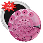 Retro Vintage Pink Rotary Dial Spiral Droste 3  Magnet (100 pack)