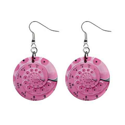 Retro Vintage Pink Rotary Dial Spiral Droste 1  Button Earrings from ArtsNow.com Front