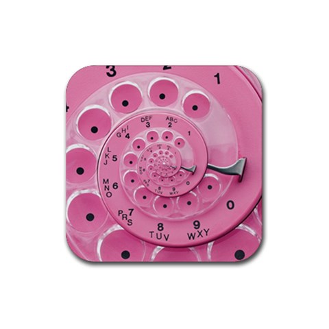 Retro Vintage Pink Rotary Dial Spiral Droste Rubber Coaster (Square) from ArtsNow.com Front