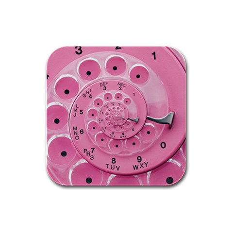 Retro Vintage Pink Rotary Dial Spiral Droste Rubber Square Coaster (4 pack) from ArtsNow.com Front