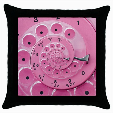 Retro Vintage Pink Rotary Dial Spiral Droste Throw Pillow Case (Black) from ArtsNow.com Front